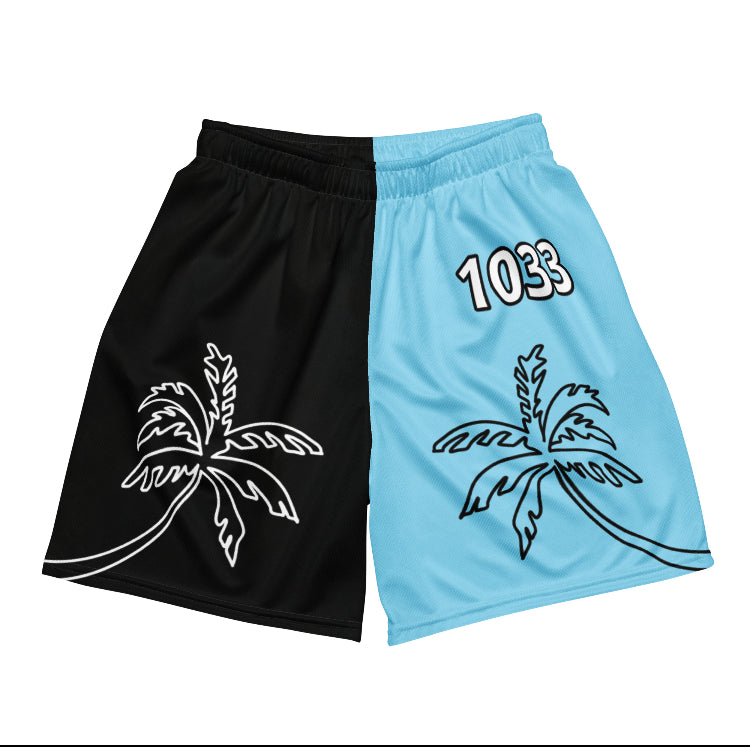 1033 Black/Turquoise palm tree mesh shorts